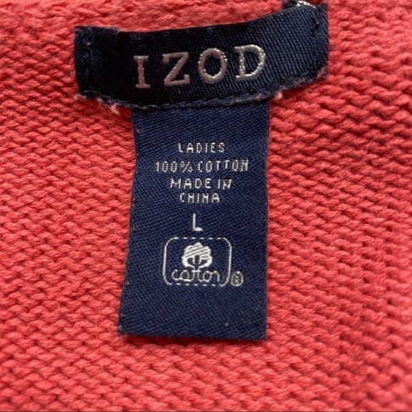 Izod Women's Sweater Large Rose Pink White Argyle V-neck Cotton Golf - Picture 4 of 4